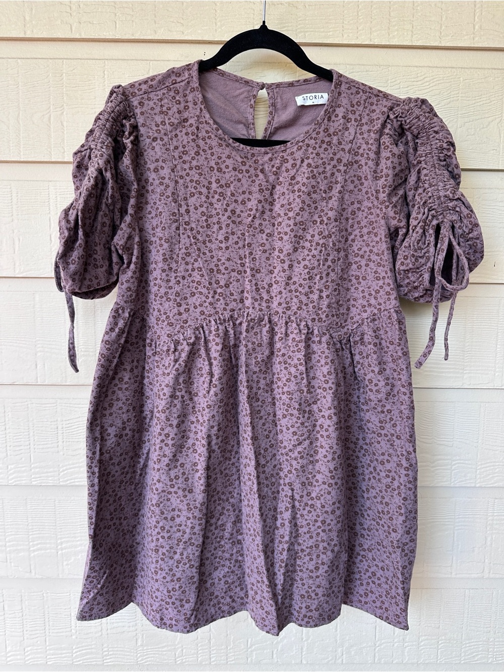 Purple Storia Floral Puff-Sleeve Casual Dress